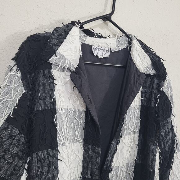 Silver Stream Jacket Womens Size M  Black White Cotton Casual Fringe Edgy Boho - Picture 9 of 12
